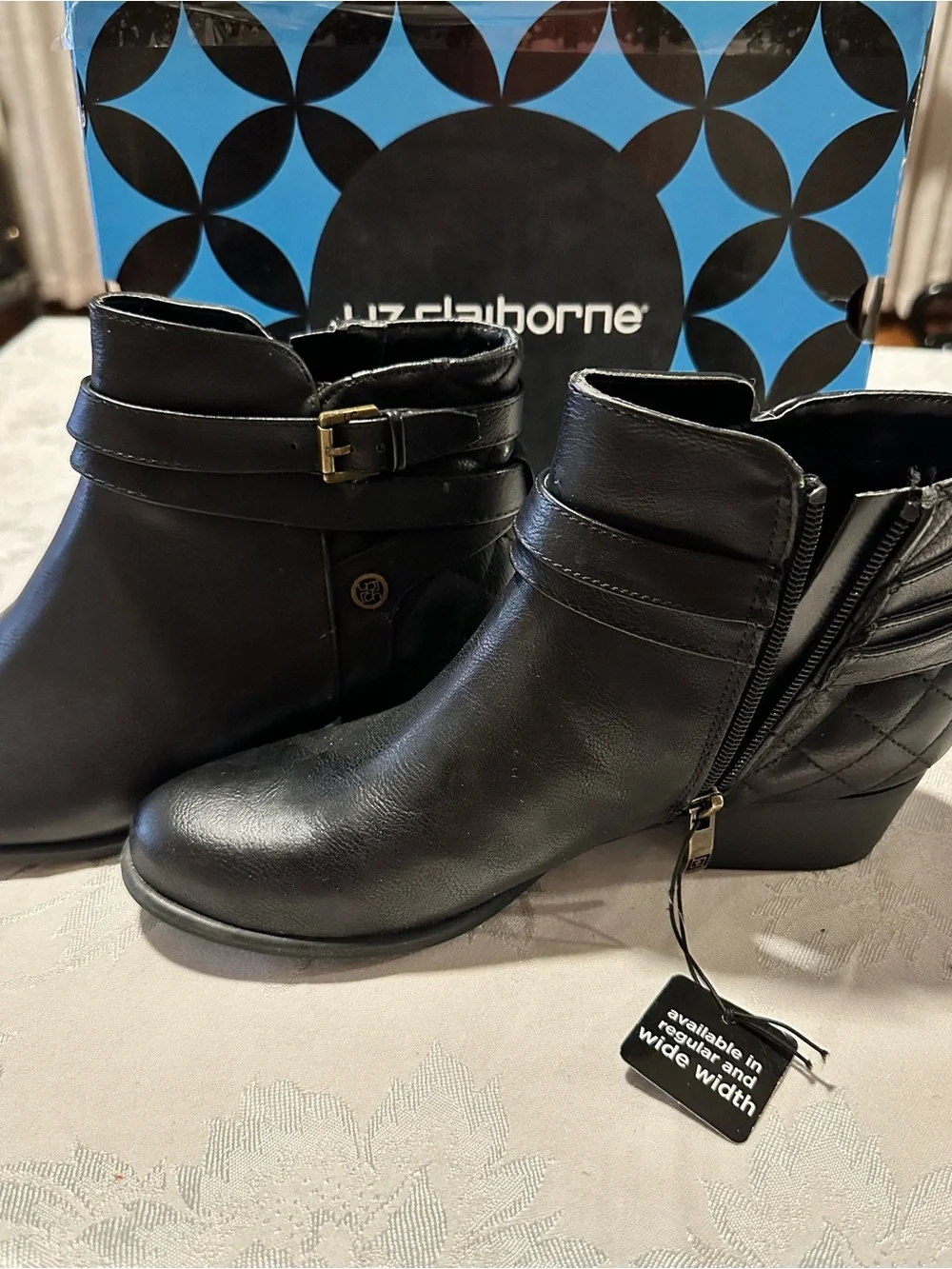 Liz Claiborne Black Quilted Buckle Ankle Boots